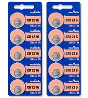Murata CR1216 Battery 3V Lithium Coin Cell - Replaces Sony CR1216 (10 Batteries)