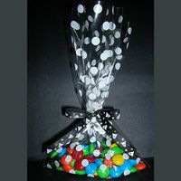 25pcs (5"x 8" Polka Dot White Cello Bags + Ribbon Bows) for Halloween Party