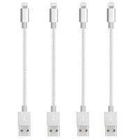 CableCord Short Nylon Braided USB Lightning Charging Cable/Data USB Compatible for iPhoneX Case /8/8 Plus/7/7 Plus/6/6s Plus,iPad Mini- 8-inch (4-Pack, Silver)