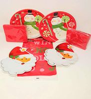 Christmas Disposable Paper Plates Snowman Theme Red Table Cover Candy Plates Party Bundle