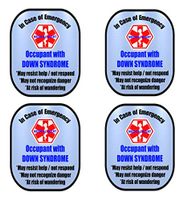 Down Syndrome 4 Pack Medical Alert Safety Window Decal Sticker