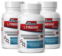 Brain Memory Focus - L-TYROSINE 500MG - Vitamin B6 - Pure and Potent - Vitamin b6 Natural - 3 Bottles (180 Capsules)