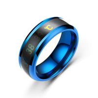 JXFS Temperature Monitor Rings, Digital Thermometer Body Temperature Sensor Smart Rings Wedding Couple Lovers Rings, Suitable Size Titanium Steel Wave Rings-Blue-8#