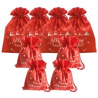 FJCA Christmas Gift Bag Drawstring Fabric Wrapping Bag Party Birthday Pouch Assort Size 8 Packs