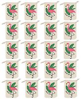 Sparkle and Bash Tropical Flamingo 100% Cotton Thank You Drawstring Party Favor Bags (20 Pack)