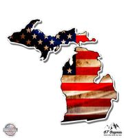 GT Graphics Michigan State Shape American Flag - 8" Vinyl Sticker - for Car Laptop I-Pad - Waterproof Decal