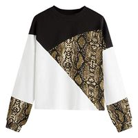 Aunimeifly Women's Snake Print Color Block Patchwork Pullover Autumn Ladies Stylish Long Sleeve Sweatshirt Tops Brown