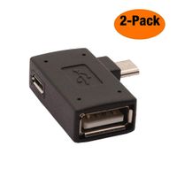 AuviPal 2-in-1 Powered Micro USB OTG Adapter 90 Degree Left Angled with Micro USB Power Charging Port for PlayStaion Classic, Raspberry Pi Zero, Chromecast, Android Smart Phone or Tablet - 2 Pack
