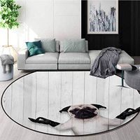RUGSMAT Animal Non-Slip Area Rug Pad Round,Spiritual Funny Bulldog with Leather Gloves On Wood Board Funny Cute Image Print Protect Floors While Securing Rug Making Vacuuming,Diameter-24 Inch