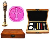 MNYR Jesus Cross Church Luxury Wood Box Gold Metal Peacock Wedding Invitations Gift Cards Paper Stationary Envelope Seals Custom Logo Wax Seal Sealing Stamp Wax Sticks Melting Spoon Wood Gift Box Kit