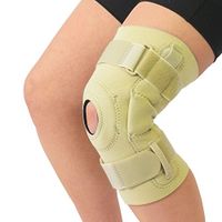 Neoprene Cushioned Hyperextension Hinged Knee Brace Support Beige and Black (2X-Large, Beige)