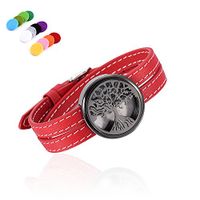 constantlife Passion Red &Black Stainless Steel Fragrance Essential Oil Diffuser Lockets Adjustable Leather Band Bracelet X'Mas Gift Girl Women (Tree 2)