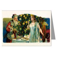Classic Vintage Christmas Card Showing Santa and Angel with Presents, Victorian Holiday Notecards Boxed Set