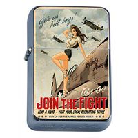 Silver Flip Top Oil Lighter Vintage Poster D-223 Give em Hell Boys Join The Flight Let's Go