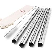 JOYECO 4 Pcs Stainless Steel Boba Straws, FDA Standard Big Straws Smoothies Reusable, 0.5 inches Wide Straw 9.5 inches Long for Bubble Tea, Juice, Thick Milkshakes, Antique Silver Pattern