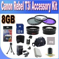 Canon T3I Accessory Saver Kit (58mm Wide Angle Lens + 58mm 3 Piece Filter Kit + 8GB SDHC Memory + Accessory Saver Bundle)
