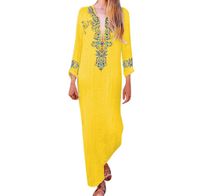 Kaftan Dresses for Women Boho Loose Tropical Oversized Sundress Pleat Tunic V Neck Long Maxi Dress JHKUNO