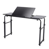 Overbed Table with Wheels Mobile Over The Bed Table Laptop Cart Laptop Computer Medical Desk Adjustable Height and Length for Home Office Hospital (1.2m Black Desktop + Black Legs)