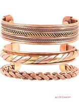 Art of Creation Tibetan Pure Copper Magnetic Bracelets Set of 3 | India Pattern Adjustable Healing Therapy Handmade Spiritual Yoga Jewelry for Unisex