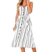Summer Spaghetti Strap Dresses, Womens Sleeveless Boho Floral Buttons Swing Sundress Spaghetti Strap Beach Dresses (M, Pink) (L, White)