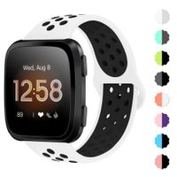 NANW Bands Compatible with Fitbit Versa/Versa 2/Versa Lite Small Large,Soft Silicone Replacement Band for Versa/Versa 2,Air Hole Wristband Strap for Women Men (Large Size: 6.7"-8.9", White&Black)