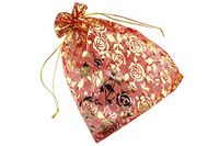 QIANHAILIZZ 100 Pack 7 x 9 Inch Drawstring Flower Heart Bags Organza Jewelry Gift Pouch Candy Pouch Drawstring Wedding Favor Bags (red flower)