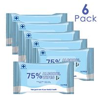 75% Alcohol Wet Wipes Disinfectant Wipe Travel Portable Wipes 6 Packs 10 Pieces Each Pack