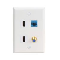 HDMI Ethernet Wallplate,4 Port Wall Plate with 2 Port HDMI Keystone Female to Female Jack + Cat6 Ethernet + TV Coax F Type Port Wall Plate