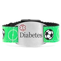 StickyJ USA Pre-Engraved Diabetes Medical Alert Soccer Strap Bracelet