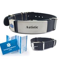 Autistic Top Grain Leather NATO Style Medical Alert ID Bracelet. Choose Color!