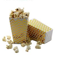 IPALMAY 36 PCS Mini Paper Popcorn Boxes - Treat Boxes - Gift Boxes - Candy Boxes, Family Movie Night Boxes, Gold and White Chevron