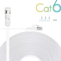 Ethernet Cable Cat6 Plus 30ft - White Flat High Speed Internet Network Cable with Cable Clips - Computer Cable with Snagless Rj45 Connectors - 30 Feet White