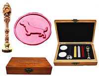 MNYR Dachshund Dog Luxury Wood Box Rose Gold Metal Peacock Wedding Invitations Gift Cards Paper Stationary Envelope Seals Custom Logo Wax Seal Sealing Stamp Wax Sticks Melting Spoon Wood Gift Box Kit