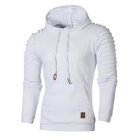 haoricu Men's Tops Casual Pullover Hoodie Pleated Long Sleeve Hooded Basic T-Shirt Slim Fit Sweatshirt White