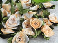 100pcs Daffodil Satin Ribbon Flower w/Appliques-5 Color-(Pick Color) (Orange)