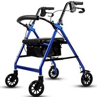 JAD@ Old Man Driving Car Light Aluminum Alloy Four-Wheeler Trolley Pushable Can Sit Folded Walker Elderly Shopping Cart Size:71cm52cm77-94cm (Color : Blue)