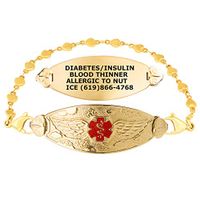Divoti Custom Engraved Medical Alert Bracelets for Women, Stainless Steel Medical Bracelet, Medical ID Bracelet w/Free Engraving – PVD Gold Angel Wing Tag w/PVD Gold Heart Link-TP Red-7.5"
