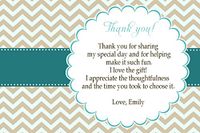 30 Personalized Thank You Cards Gold Teal Chevron Design Baby Shower or Birthday Party Event + 30 White Envelopes