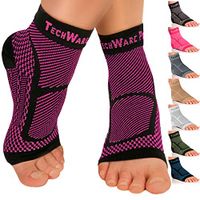 TechWare Pro Ankle Brace Compression Sleeve - Relieves Achilles Tendonitis, Joint Pain. Plantar Fasciitis Foot Sock with Arch Support Reduces Swelling & Heel Spur Pain. (Black/Pink, S/M)