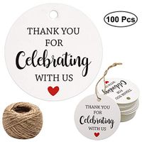 Thank You for Celebrating with Us Tags, 100Pcs White Thank You Tags for Wedding Birthday Baby Shower Party Favors, Paper Gift Tags with 100 Feet Jute String