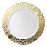 " OCCASIONS" 60 pcs Chargers pack Wedding Party 12'' Disposable Plastic Charger Plates/Chargers Celebration White & Gold)