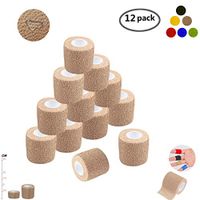 Self Adherent Wrap Tape Medical Cohesive Bandages Flexible Stretch Athletic Strong Elastic First Aid Tape for Sports Sprain Swelling and Soreness on Wrist and Ankle 12 Pack 2Inch X 5Yards(Beige)