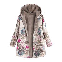 Ros1ock Winter Wool Warm Outwear Floral Print Vintage Jackets Coats Plus Size Hooded Pockets Cardigan Hot Pink