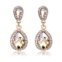 Women Rhinestone-studded Teardrop Studs Artificial Crystal with Bling Stone Fashion Drop Earring Jewelry (Gold)