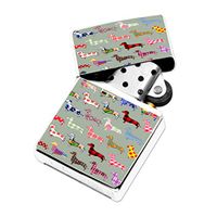 Floral Daschund Dog - White Lighter Windproof Flip-Top Refillable with tin Gift Box