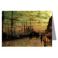 Single Vintage Greeting Card of John Atkinson Grimshaw Victorian Painting of London Street Scene Titled Humber Dockside Hull, 1881