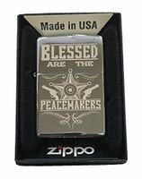 Zippo Custom Lighter -"Blessed are The Peacemakers Blue Line Police Support - High Polish Chrome