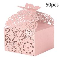 50pcs Hollow Out Gift Boxes Wedding Favor Candy Boxes Paper Gift Boxes for Wedding Party Favors Birthday Gift Decorations - Pink