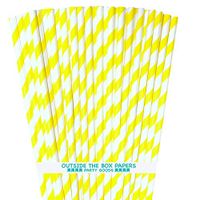 Striped Paper Straws - Yellow White - 7.75 Inches - Pack of 100 - Outside the Box Papers Brand