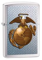 Zippo Pocket Lighter Marines Windproof Lighter, Brushed Chrome
